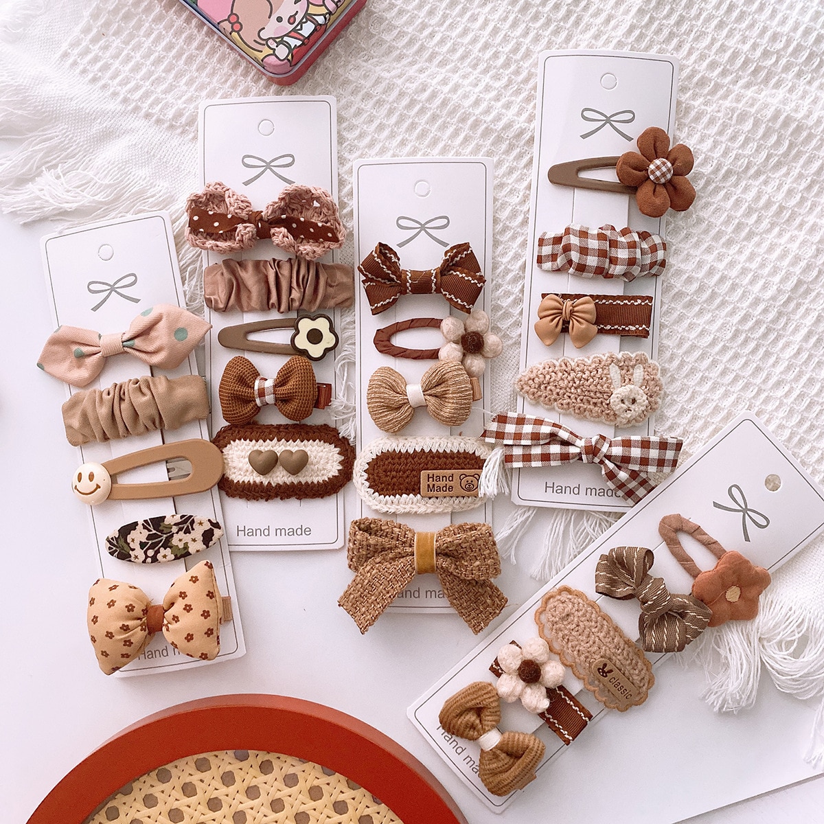 5Pcs/Set Cute Flower Hair Clips Baby Girl Accessories Toddler Bowknot Knitted Hair Clip Kids Handband Antislip Hairpins