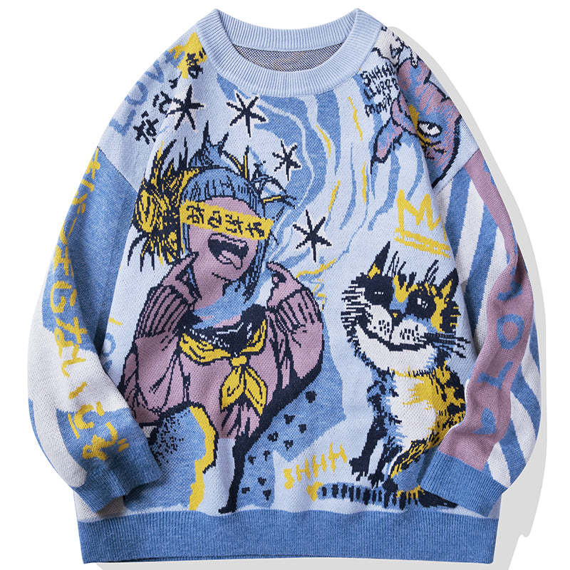 Anime Y2K Winter Loose Sweater Women Knitting Warm Harajuku Japanese Casual Fashion Round Neck Long Sleeve Oversized Pullover