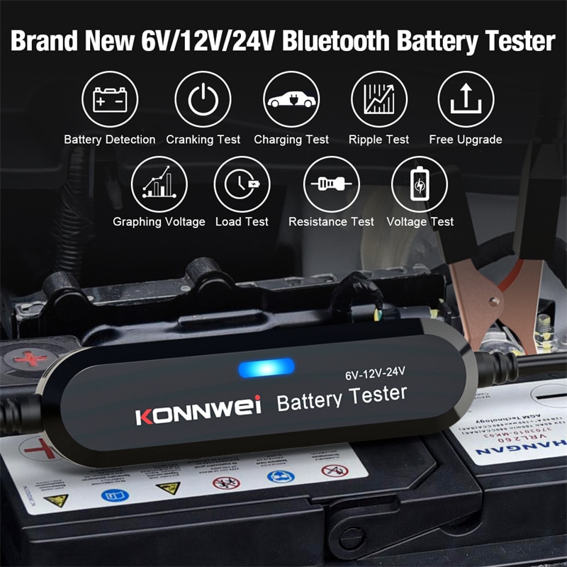 Car Motorcycle Battery Tester BK200 Bluetooth 5.0 6V 12V 24V Battery Analyzer 2000 CCA Charging Cranking Test Tool