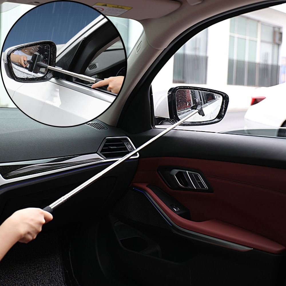 Telescopic Rearview Mirror Squeegee Retractable Double-side Rod Window Cleaner Squeegee Wiper Brush Glass Driving Cleaning Tools