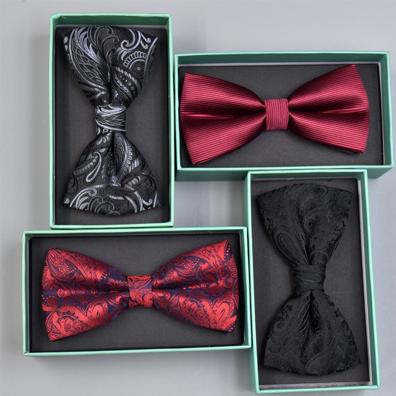 Bow tie Men Business Executive formal professional jacquard flathead double Burgundy festive wedding host