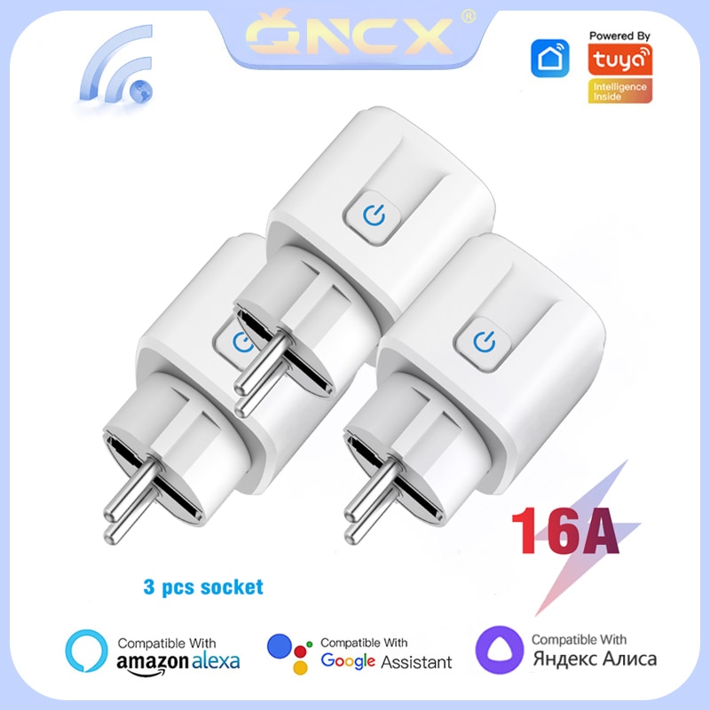 QNCX 3PCS Tuya WiFi Smart Plug 16A Wireless Timer Sockets Voice APP Control Smart Life For Alexa Google Home Alice Yandex