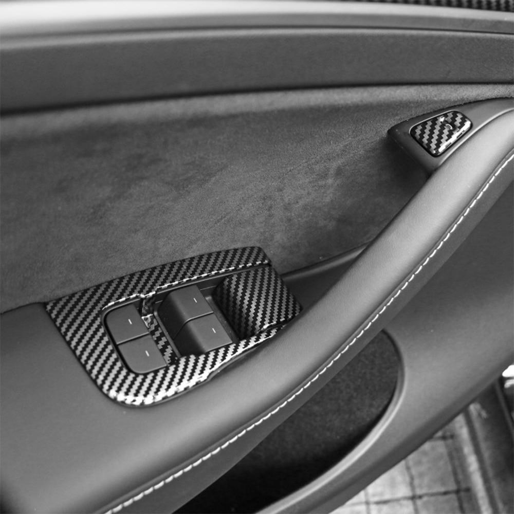 14pcs Car Window Lifter Switch Button Frame Decoration Cover Sticker For Tesla Model 3 Y 2017-2022 Car Interior Accessories