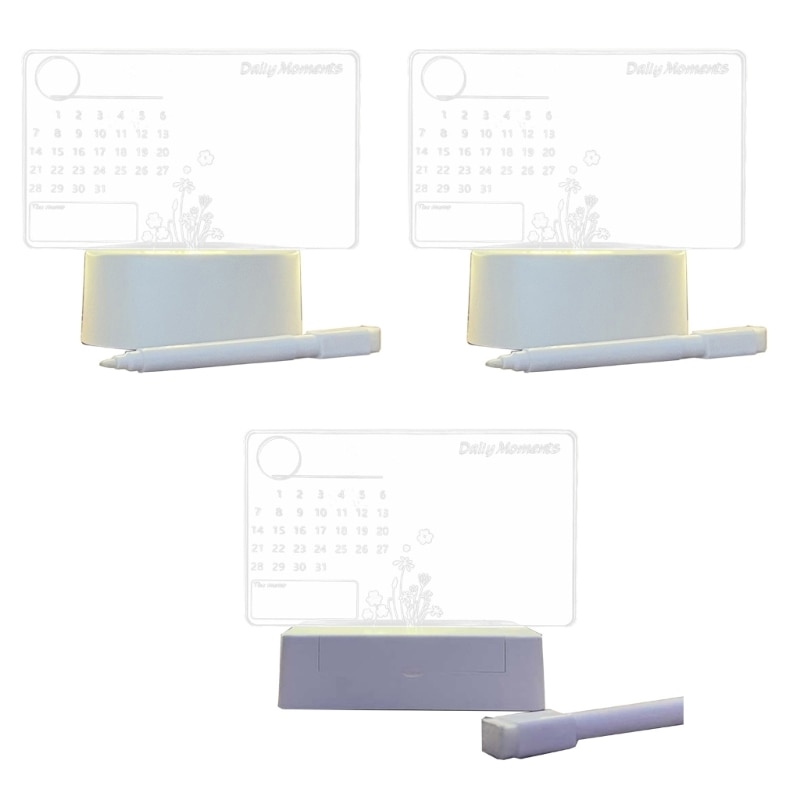 Transparent Acrylic Calendar Desk Memo Board Erasable Marker Included for Office Desk Planner Bedroom LED Night Light