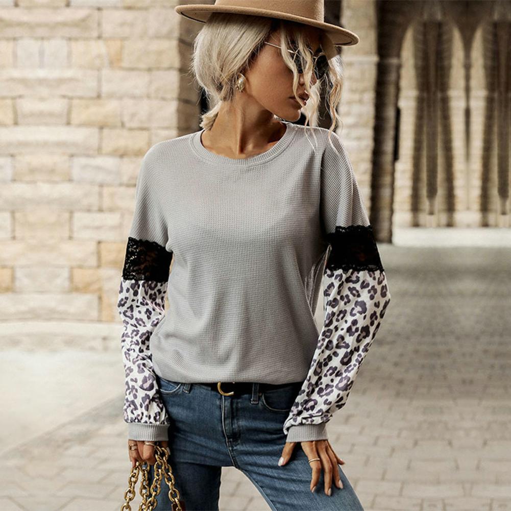 Trendy Women Top Long Sleeves Patchwork Spring Top Comfortable Spring Top