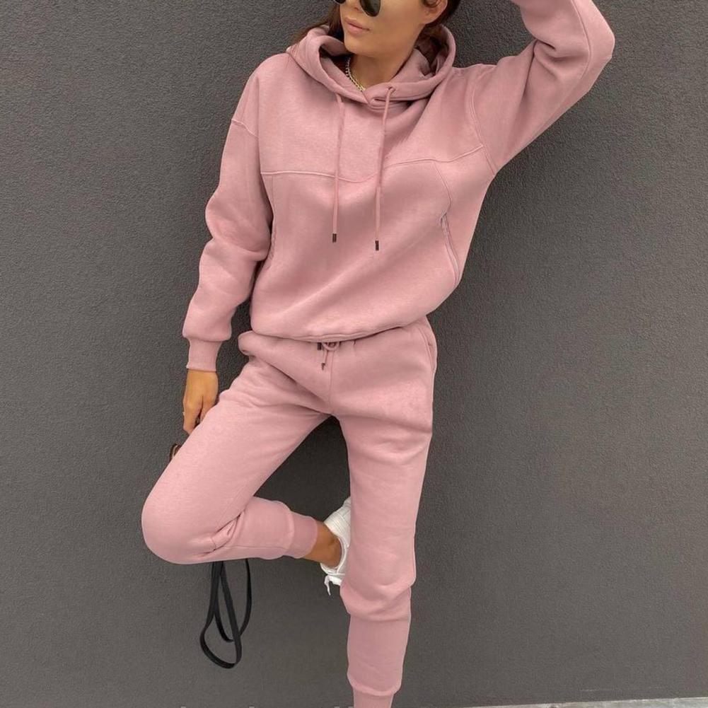 2Pcs/Set Casual Outfit Long Sleeve Shrinkable Cuffs Cold Resistant Sweatshirt Pants Set Daily Clothing