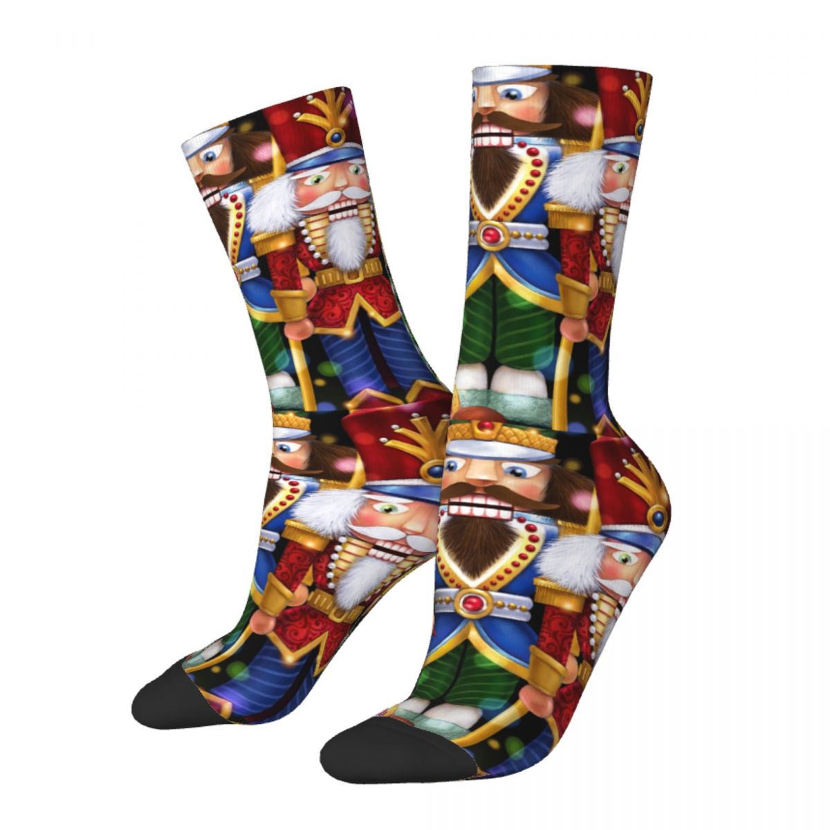 Crazy Design Cute Nutcrackers Sports Socks Christmas New Year Polyester Middle Tube Socks for Unisex Sweat Absorbing
