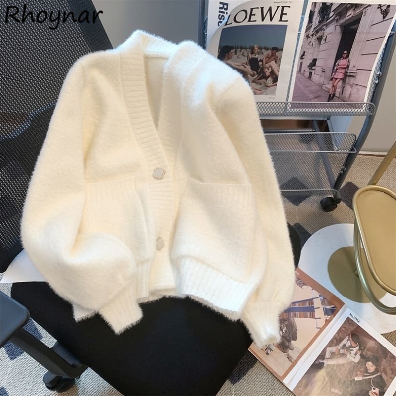 V-neck Sweaters Women Elegant Cozy Autumn Soft Popular Solid All-match Student Tender Cardigan Hot Sale Feminine Jumpers Korean