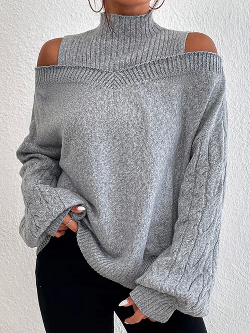 STYLISH LADY Off the Shoulder Knitted Sweaters 2022 Autumn Women Long Lantern Sleeve Turtleneck Loose Pullover Sweaters Tops