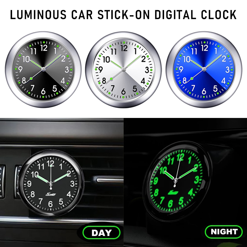 In-Car Mini Luminous Car Clock Automobiles Internal Stick-On Watch Mechanics Quartz Clocks Auto Ornament 40mm 43mm Digital Clock
