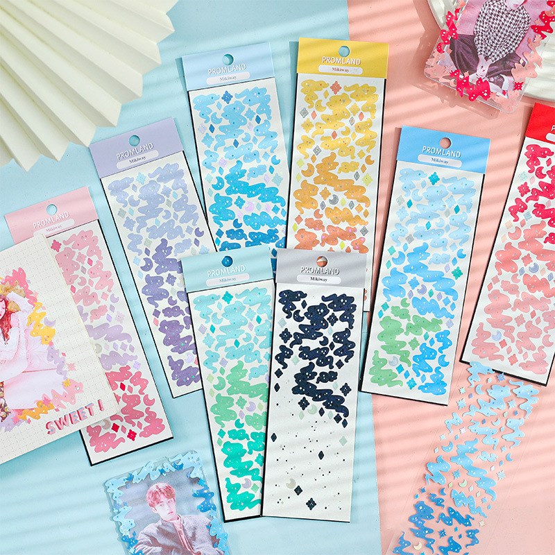 Kawaii 2pcs Bead Chain Ribbon Photocard Stickers Kpop Decorative Album Material Diy Notebook Jourmal Sticker School Stationery