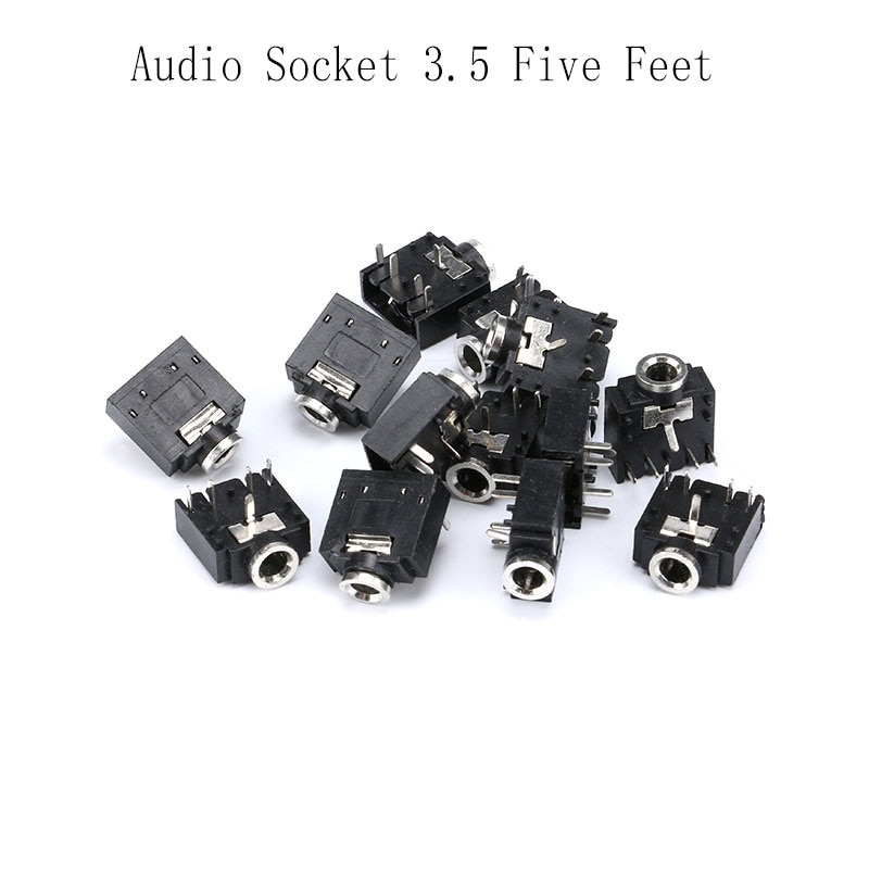 10pcs Five Feet Headphone Socket Audio Socket 3.5 Jack AUDIO CONNECTOR&ADAPTER Socket Connector Audio Socket