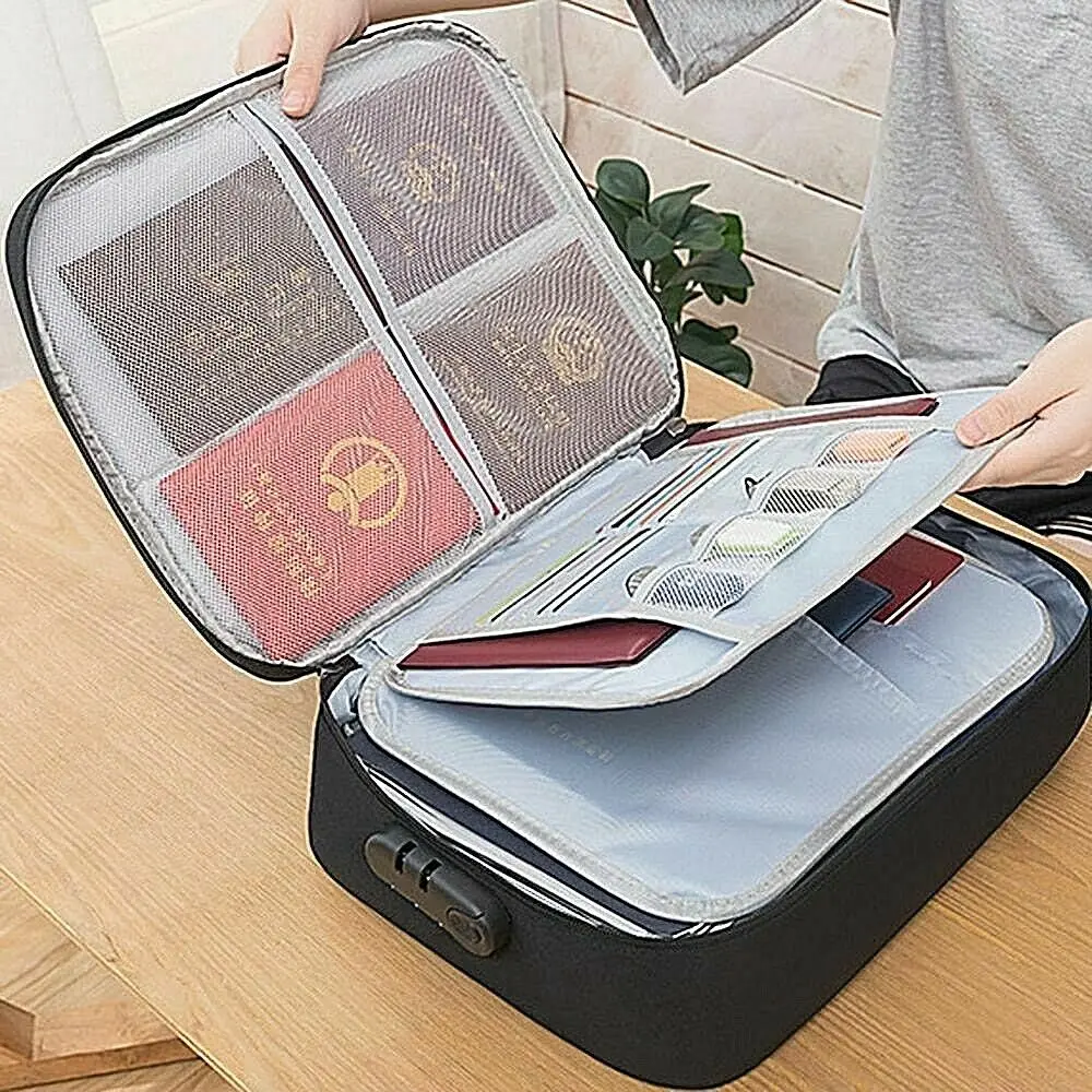 Document Storage Bag Multi-Layer Large Capacity Certificate File Organizer Case License Important Document Storage Box With Lock