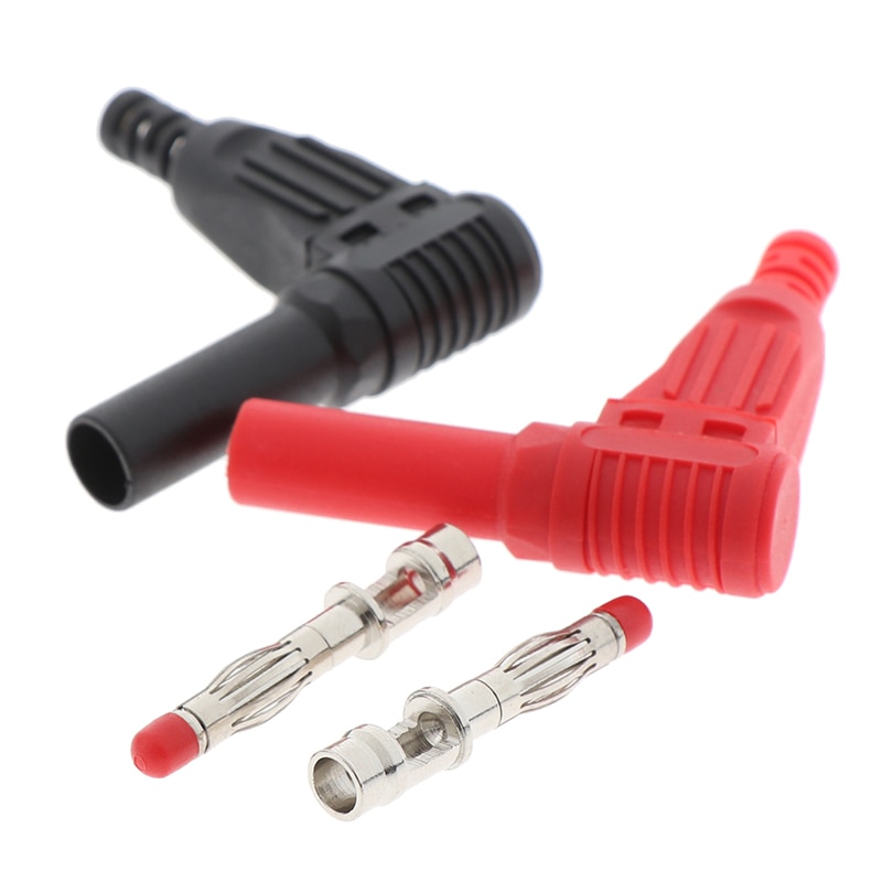 2Pcs Red/Black 4mm Male Right Angle Insulation Wire Solder Type DIY Banana Plug Connector Multimeter Test tools 2Pcs/1pair