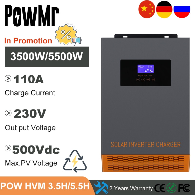 3.5KW 5.5KW 24V 48V Hybrid Inverter Built MPPT 110A Solar Charger 230VAC Max PV 500Vdc with WIFI Module for Solar Panels System