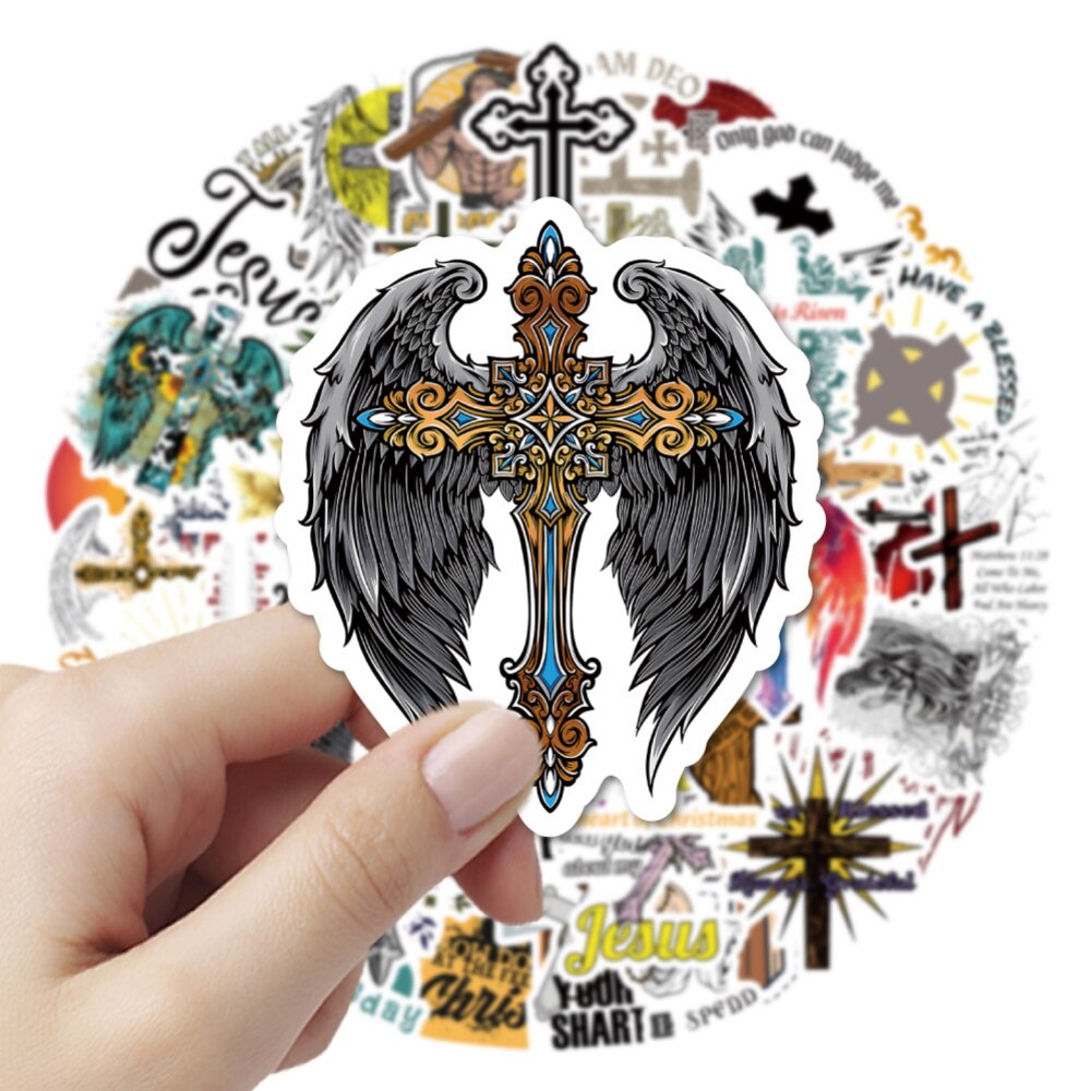 10/60pcs Jesus Cross Stickers For Skateboard Laptop Stationery Phone Guitar Scrapbook Cup Vintage Sticker Scrapbooking Supplies