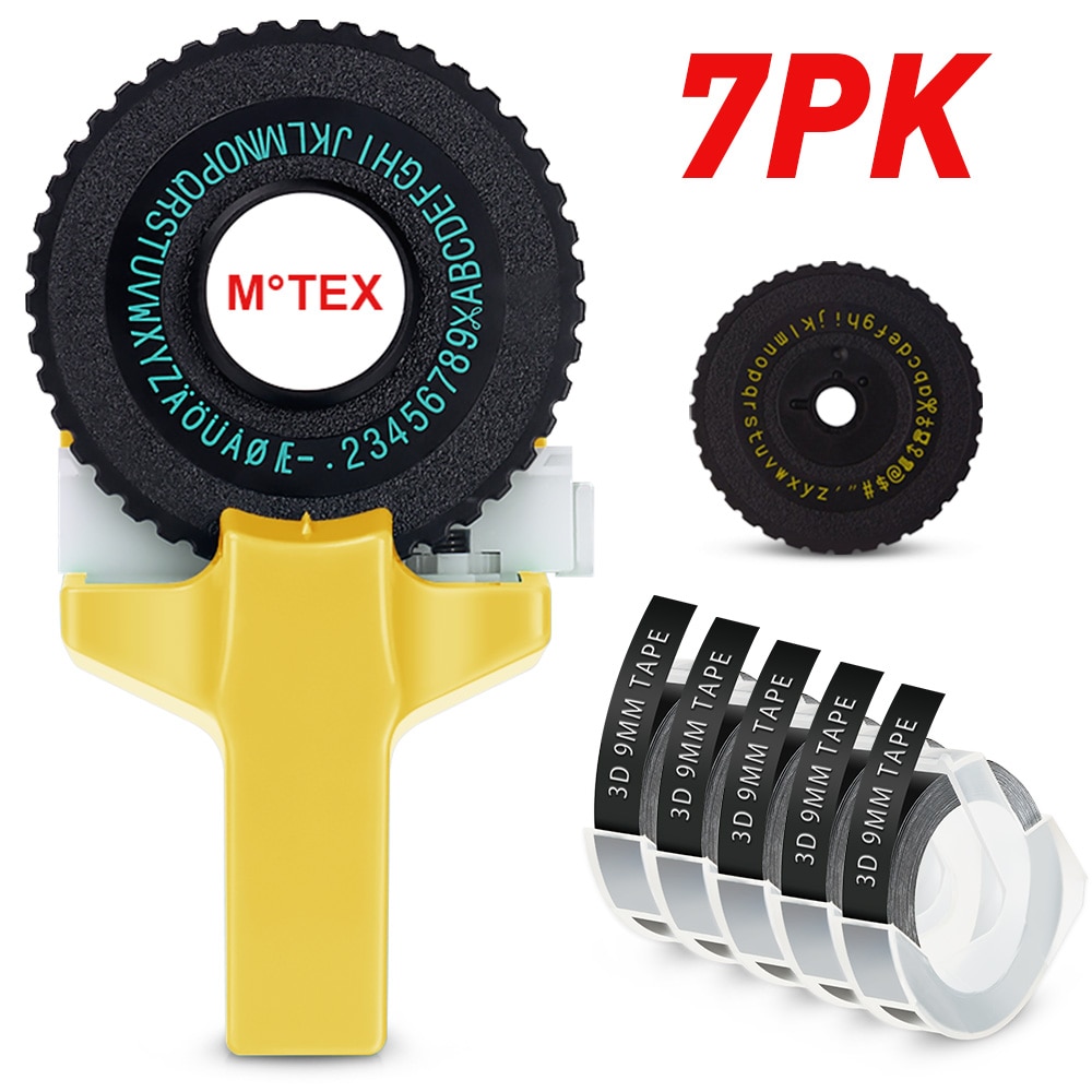 Motex E101 Labeling Machine DIY Manual Label Maker Print Sticker with 5pcs 9mm Label Tape for Dymo 3D Embossing Cartridge Ribbon