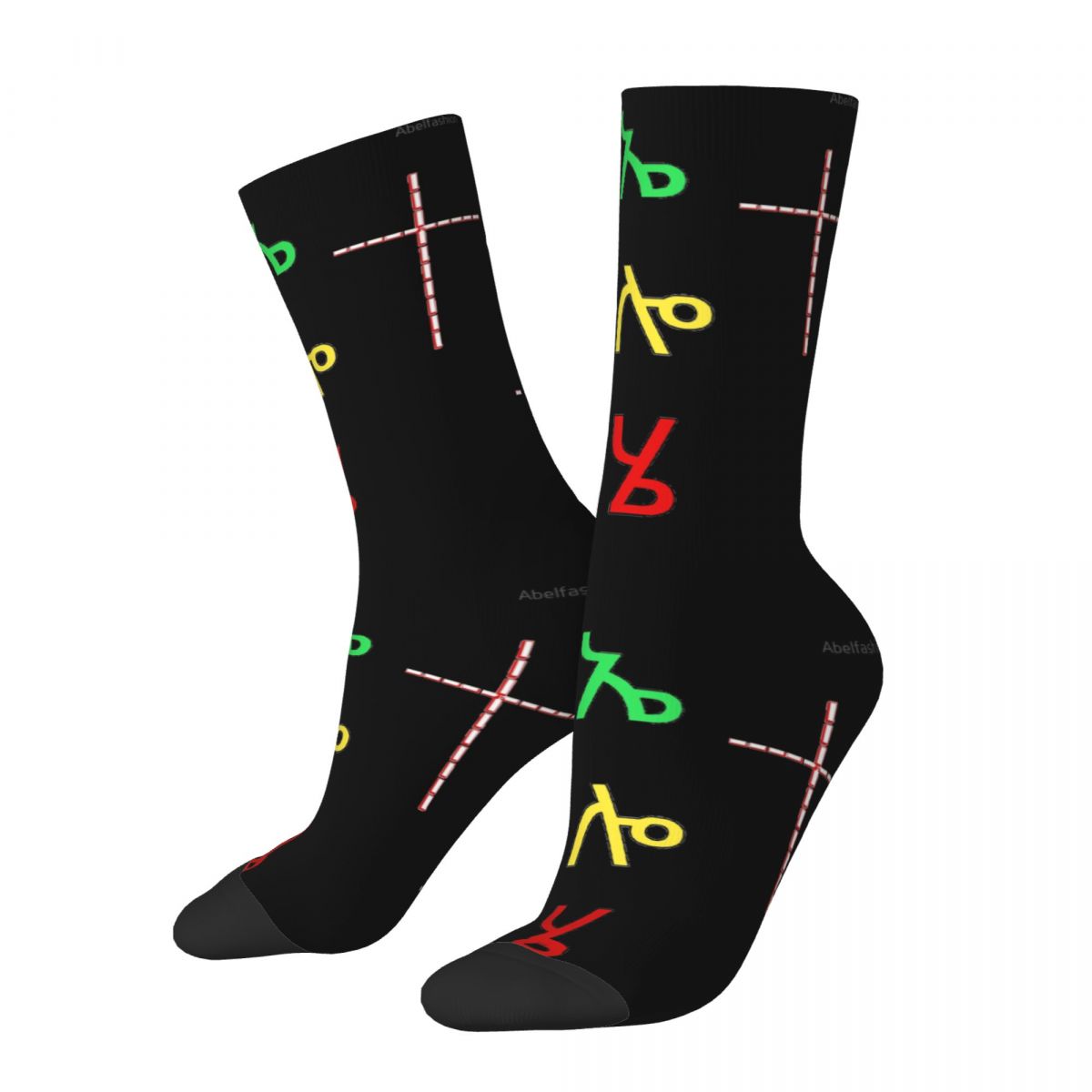 Hip Hop Vintage Habesha Crazy Men's Compression Socks Unisex Ethiopian Cross Harajuku Pattern Printed Crew Sock Boys Gift
