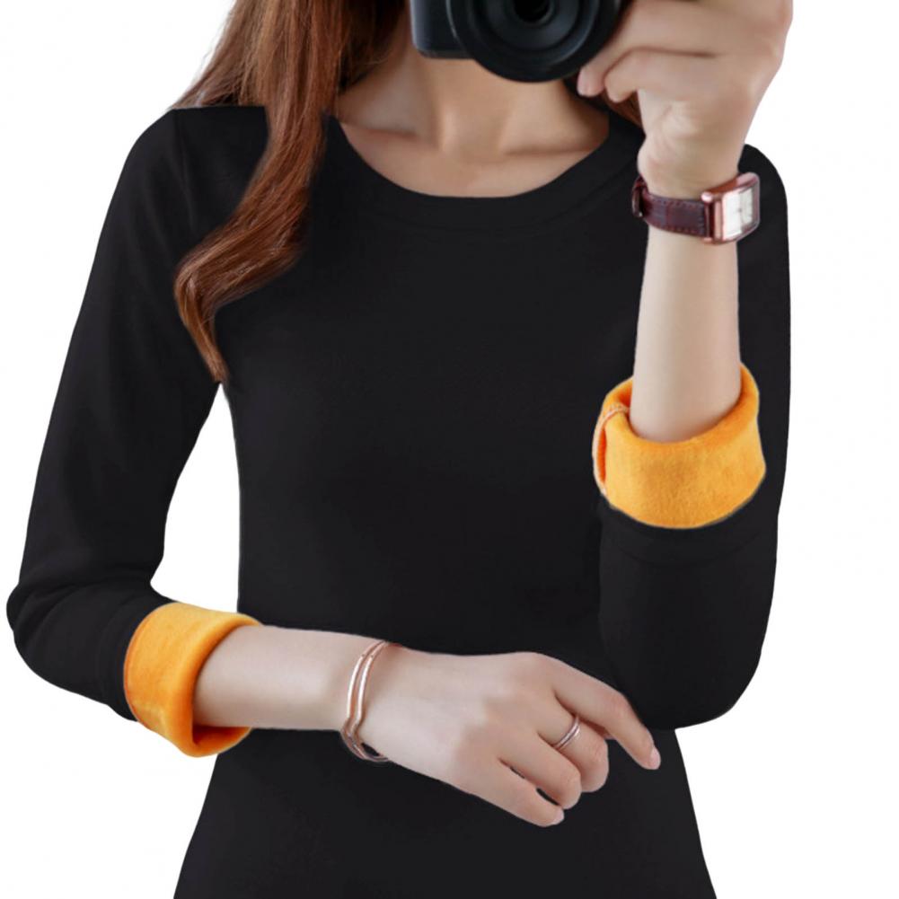 Women Pullover Top Super Soft Women Thermal Pullover Skin-touch Coldproof Stylish Skinny Fleece Lined Thermal Blouse