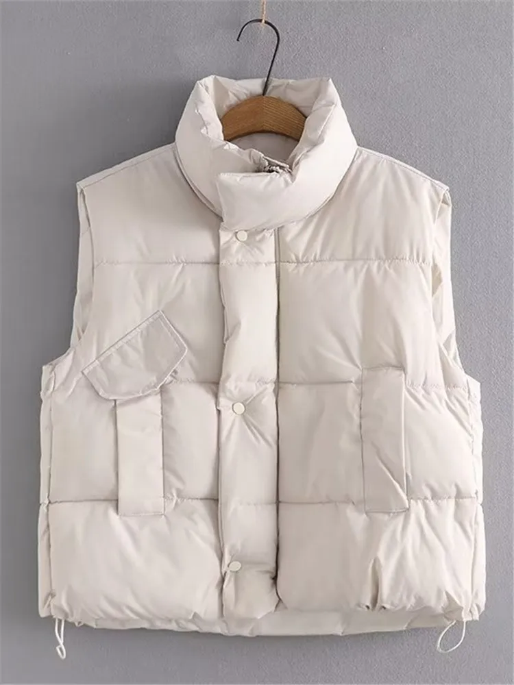 Plus Size Women's Clothing Winter Vest Stand-Up Collar Zip Version Solid Colours Laminated And Thickened With Cotton Warm J