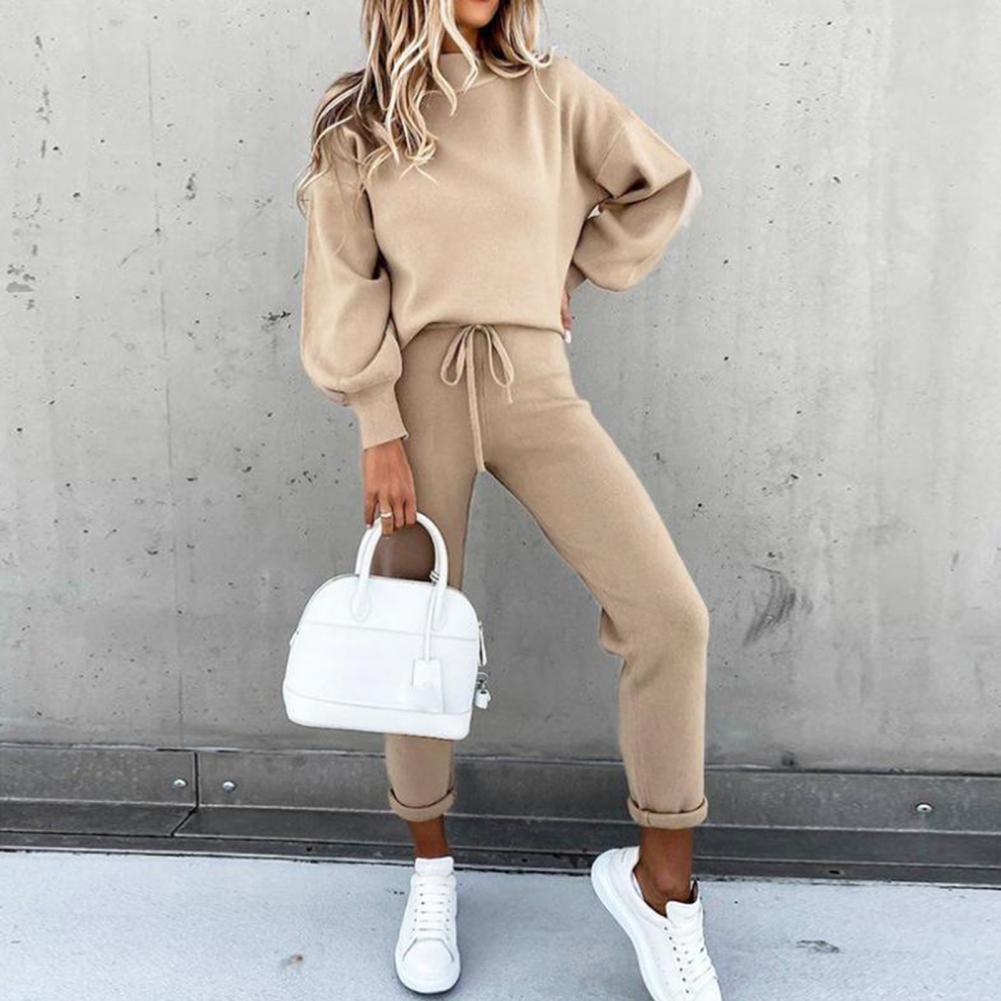 2 Pcs/Set Lady Top Pants Set Elastic Waist Autumn Tracksuit Long Sleeves Lady Sweatshirt Trousers Suit