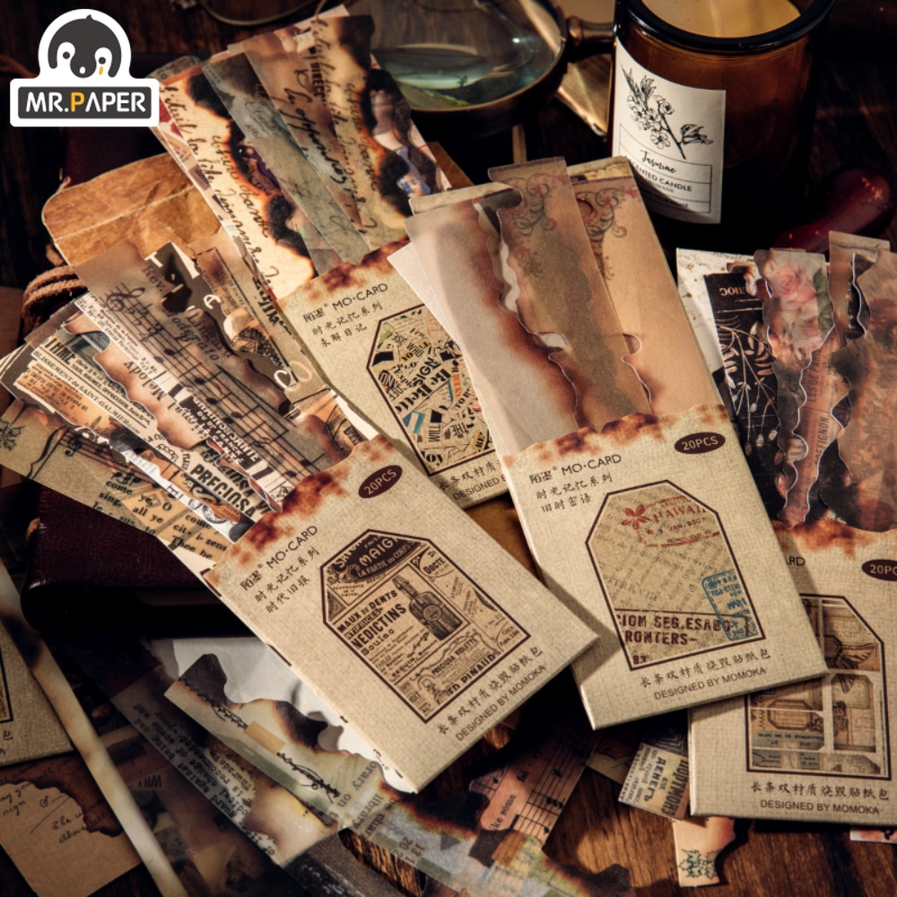 Mr. Paper 6 Style 20pcs/bag Vintage Note Washi Stickers Creative Fire Hand Account Material Decorative Stationery Stickers