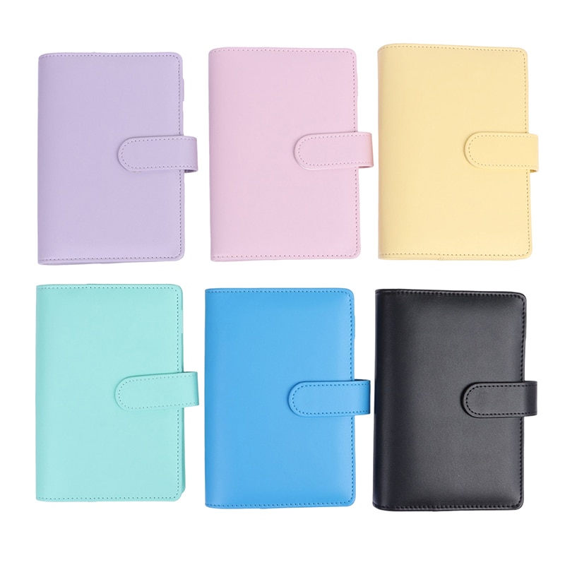 Macaron Color A6 6 Ring Binder PU Clip-on Notebook Leather Loose Leaf Money Cash Envelope Organizer Binder Pocket