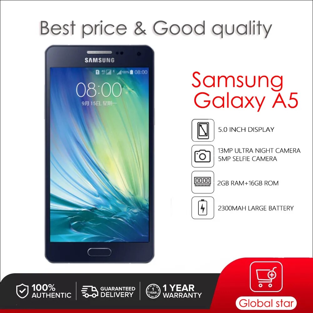 Original Unlocked Samsung Galaxy A5 A500S A500FU A500Y A5000 A500F LTE Cell phones 5.0" Quad core 13MP 2GB RAM 16GB ROM