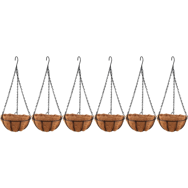 6X Black Growers Hanging Basket Planter With Chain Flower Plant Pot Home Garden Balcony Decoration-8Inch