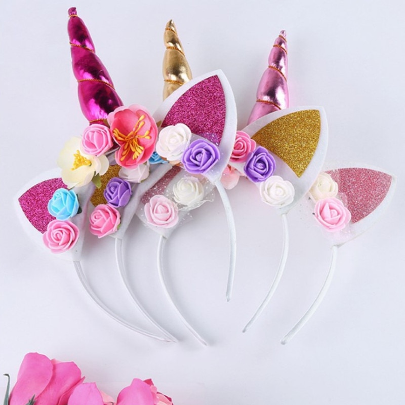Magical Fashion Unicorn Headband Sweet Flower Unicorn Horn Hair Band Birthday Party Flower Headwear For kids