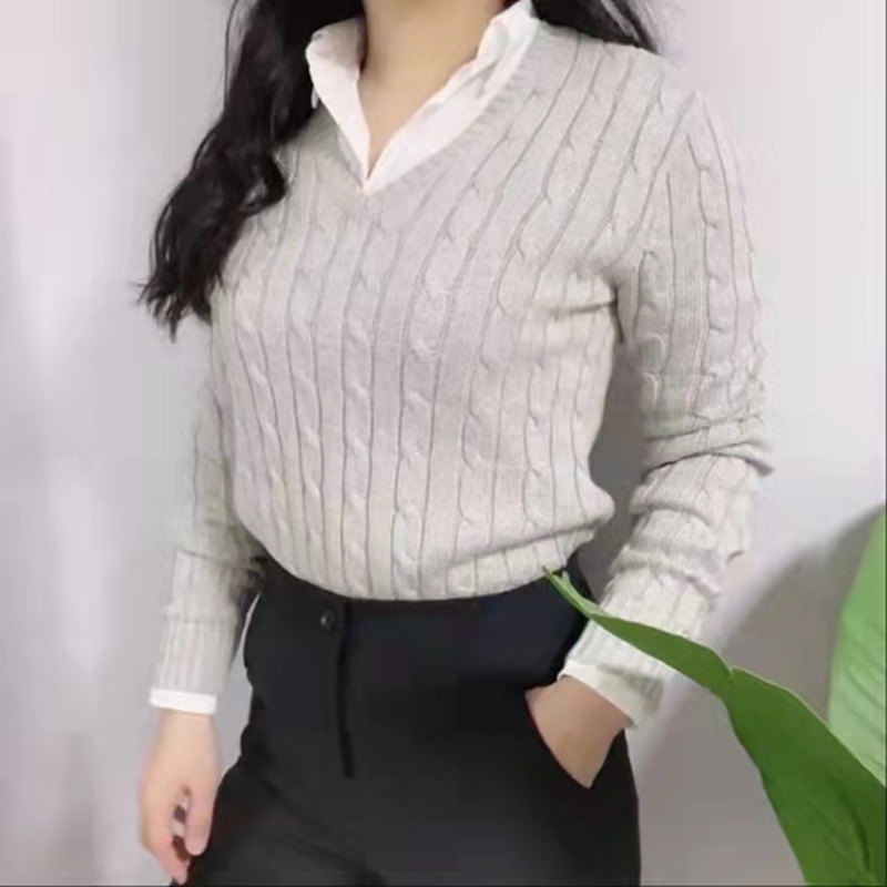 Autumn and winter sweater long-sleeved v-neck wool sweater twist temperament show thin woman