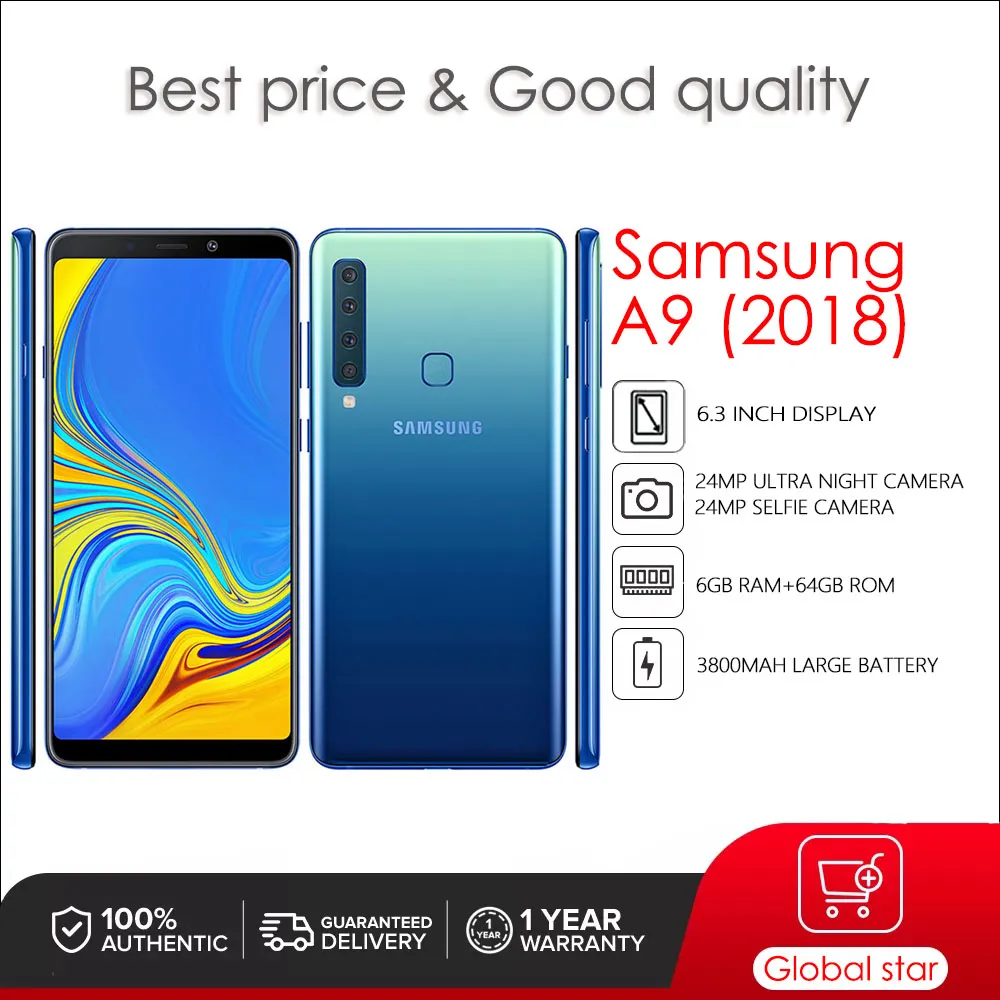 Original Unlocked Samsung Galaxy A9 (2018) A920F A9 Star Pro Octa-core Wi-Fi 24MP 6.4'128GB 6GB RAM Fast charging 4G