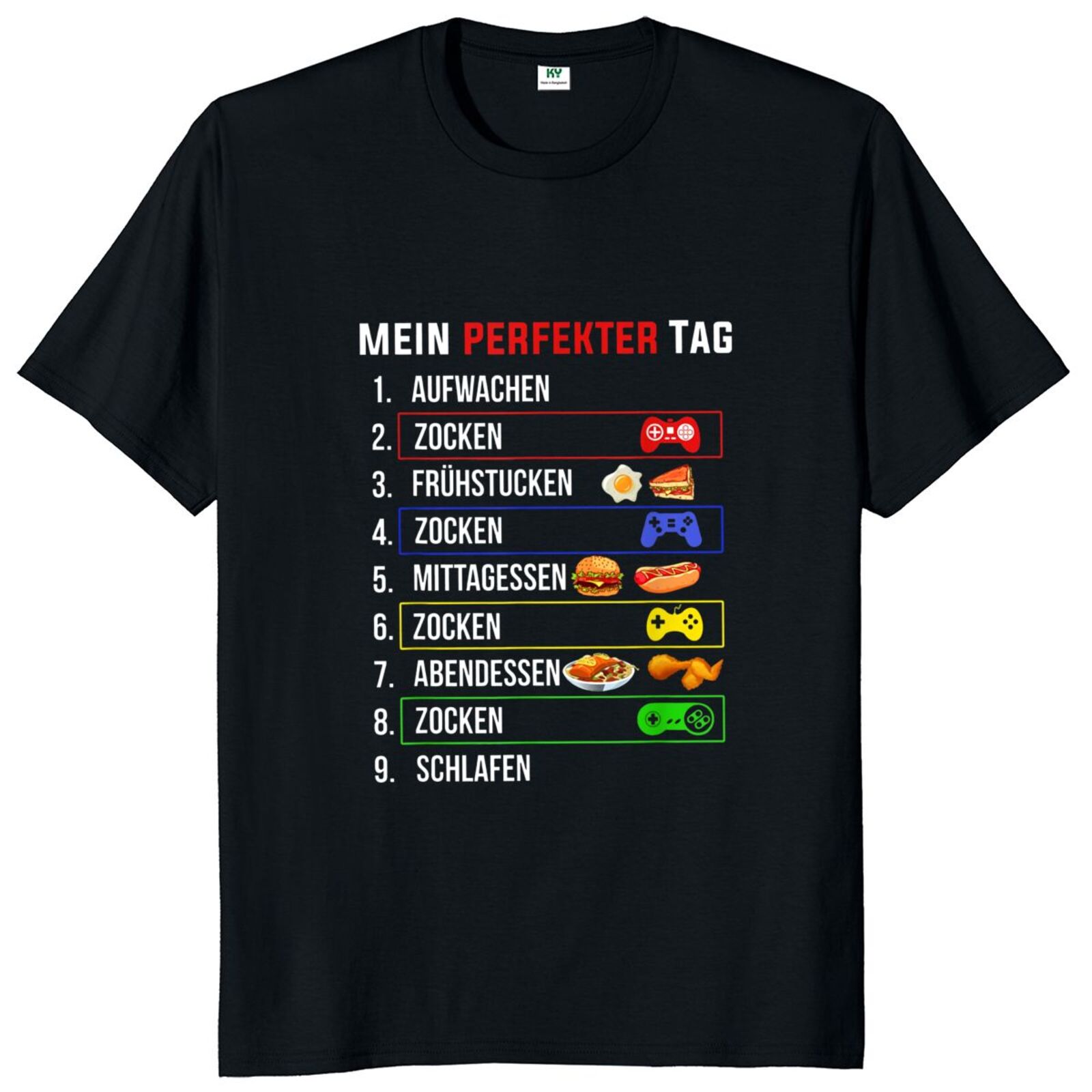 My Perfect Day Game T Shirt Funny German Texts Humour Geek Gift Retro Tee Tops Casual 100% Cotton Unisex T-shirt EU Size