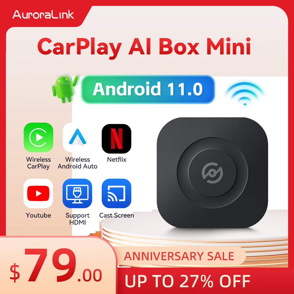 AuroraLink CarPlay Ai Box Mini Android 11 Wireless CarPlay Android Auto Android Tv Box for Toyota VW Mercedes Benz Audi Netflix