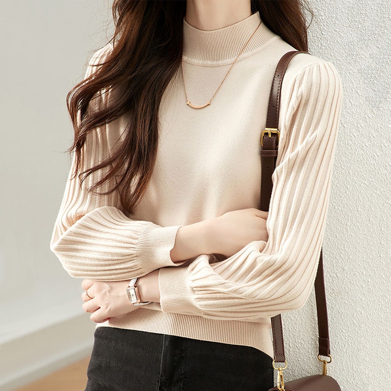 Women Pullovers Turtleneck Sweater Knitted Autumn Winter Long Sleeve Loose Simple Basic Jumpers Solid Color Female Casual Tops