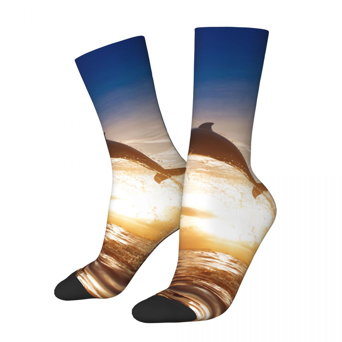 Fashion Male Men Socks Casual Dolphin Sunset Sock Sea Beach Scenery Skateboard Women Socks Spring Summer Autumn Winter