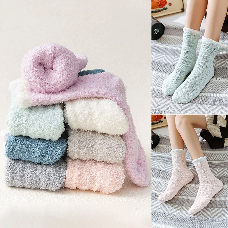 New Thermal Slipper Ankle Socks Women Girls Short Socks Winter Plush Bed Socks Fleece Sock Boots Fluffy Soft Warm Lounge Socks