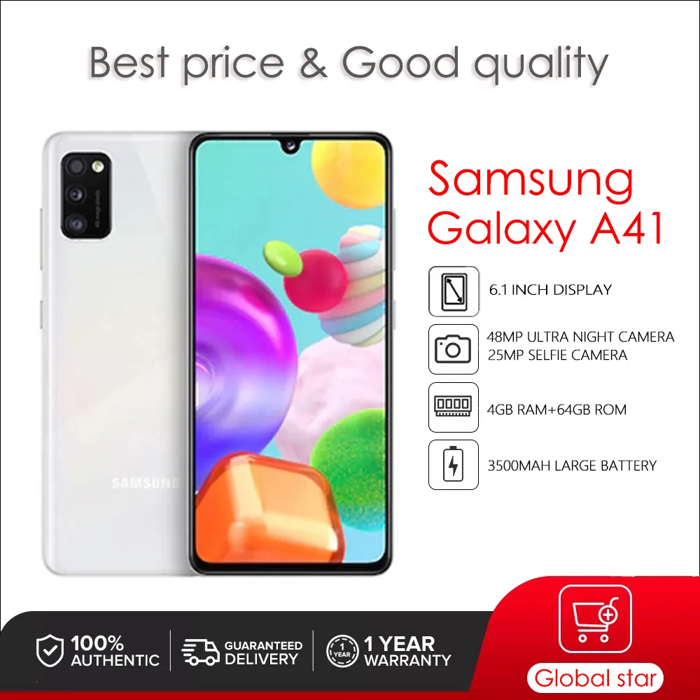 Original Samsung Galaxy A41 A415F Unlocked Android Wi-Fi GPS 48MP 6.1'' 64GB 4GB RAM Mobile Phone