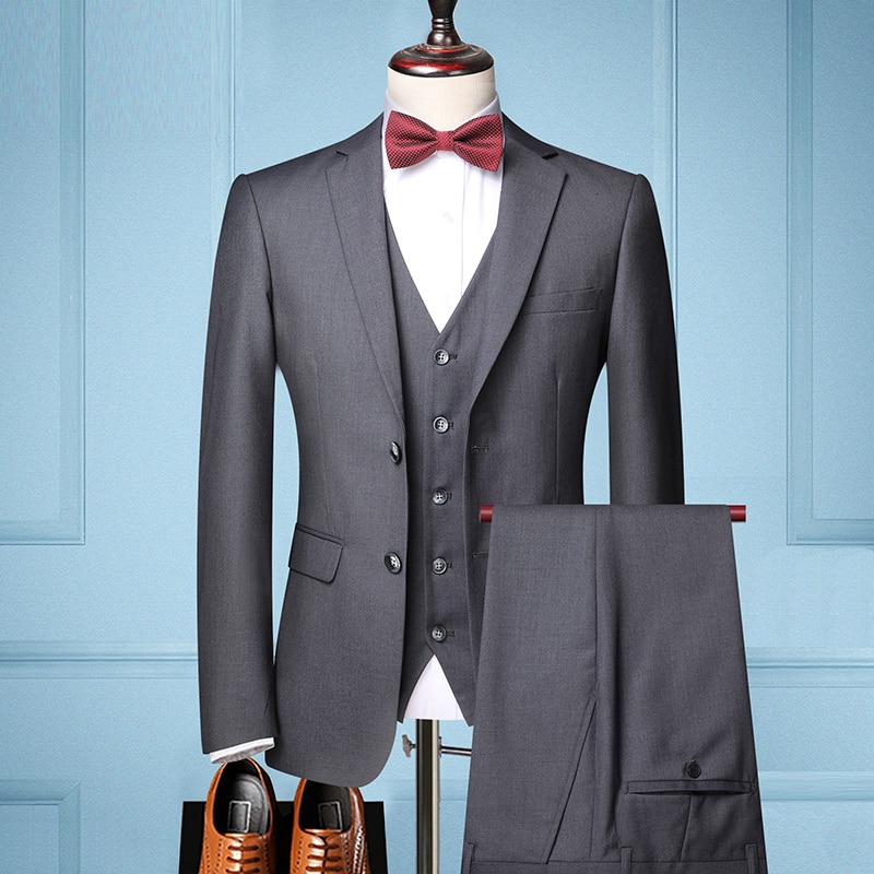 2023 Men's new style (suit + vest + trousers) fashion, high-quality solid color boutique trend handsome business three-piec