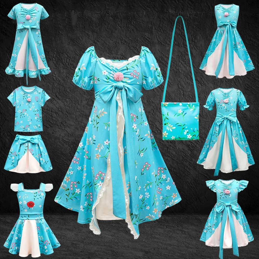 Halloween Child Enchanted Costume New Movies Giselle Princess Dress for Girls Masquerade Party Toddler Light Blue Floral Dresses