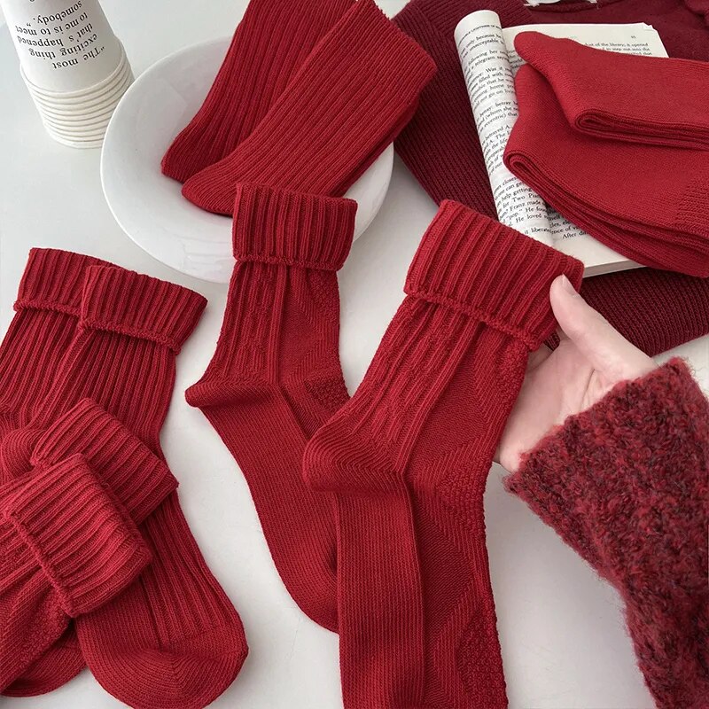 Women's Socks Cotton Breathable Christmas New Year Red Socks For Girls Fashion Striped Casual Autumn Winter Socks Warm Comf