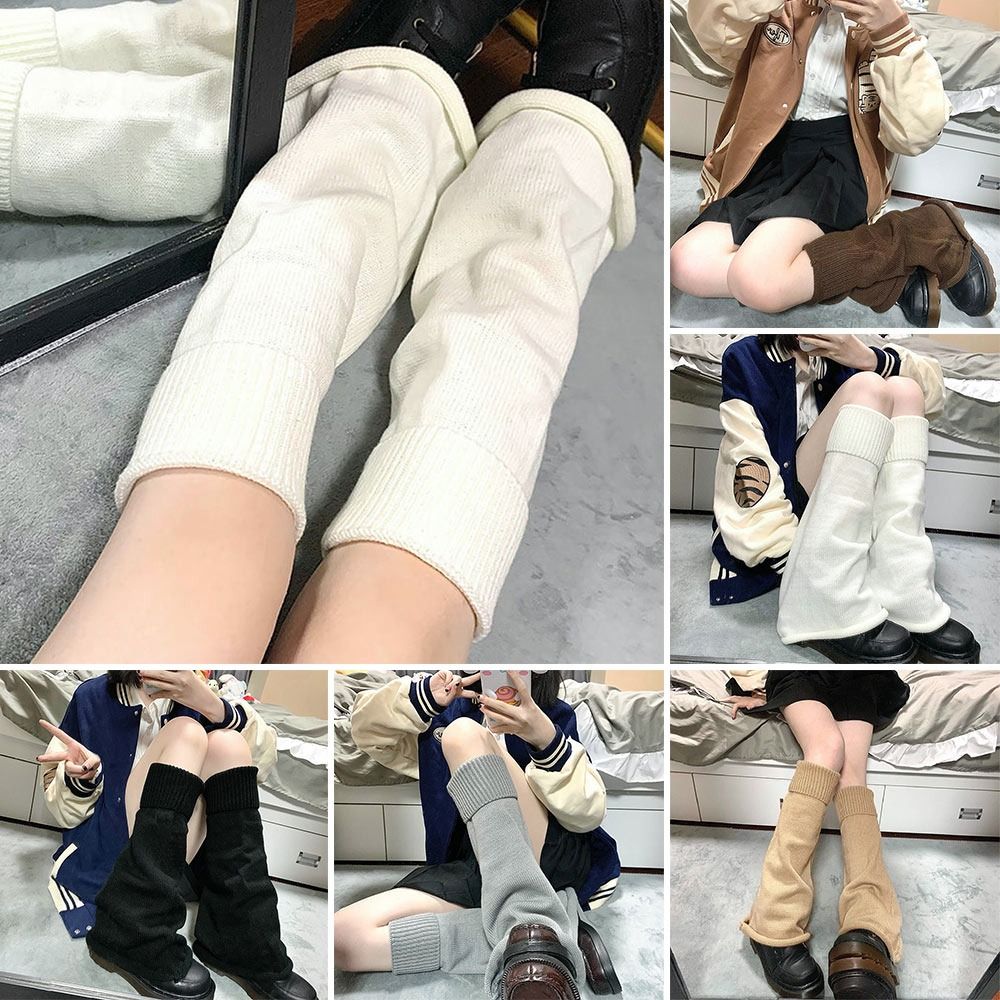 Women Girls Kawaii Flared Cute Knitted Leg Warmers Knee-High Uniform Boot Stocking