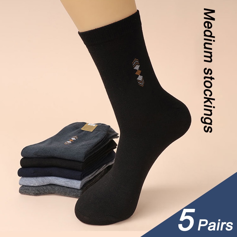 Urgot 5 Pairs Men's Breathable Mid Tube Thickened Socks Thickened Cotton Socks Leisure Deodorant High Quality 4 Seasons EU 