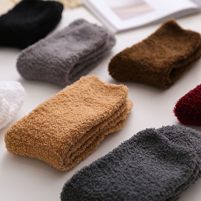 HOT Men'S Socks Winter Warm Coral Fleece Fluffy Solid Color Loose Sleep Male Bed Short Socks Ankle Socks Calcetines Good Qu
