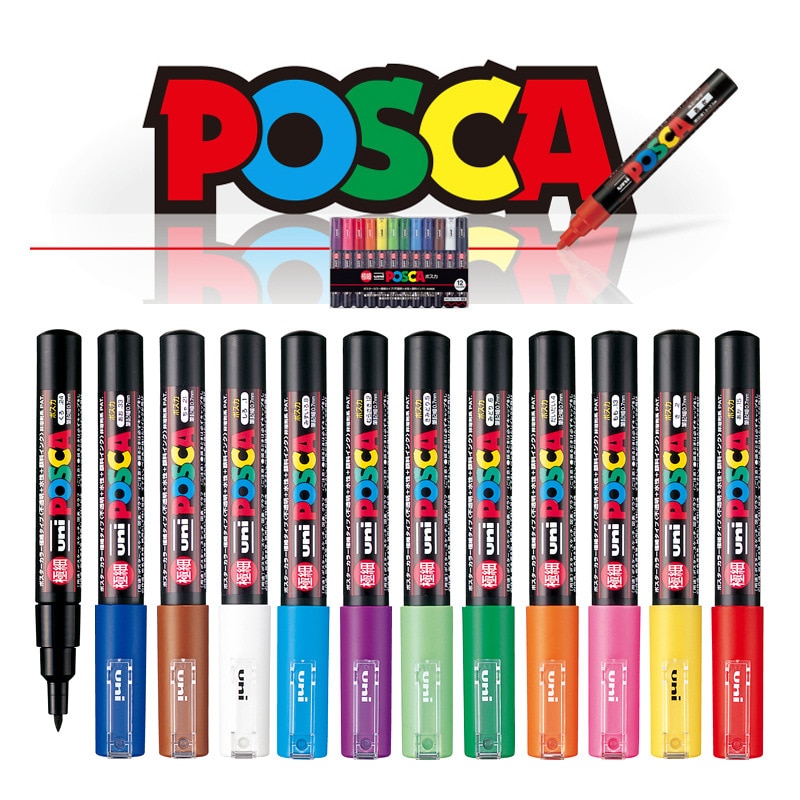 1pcs UNI Posca Marker Pen PC-5M POP Poster Water-based Advertising Mark Graffiti Pen 1.8-2.5mm Painting Brush Art Supplies