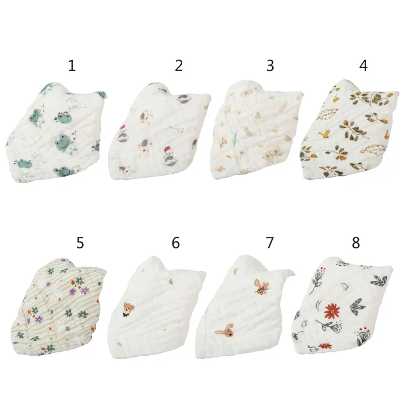 Baby Muslin Washcloths Towel with Hanging-Buckle Baby Face Print Towel Drool-Bib