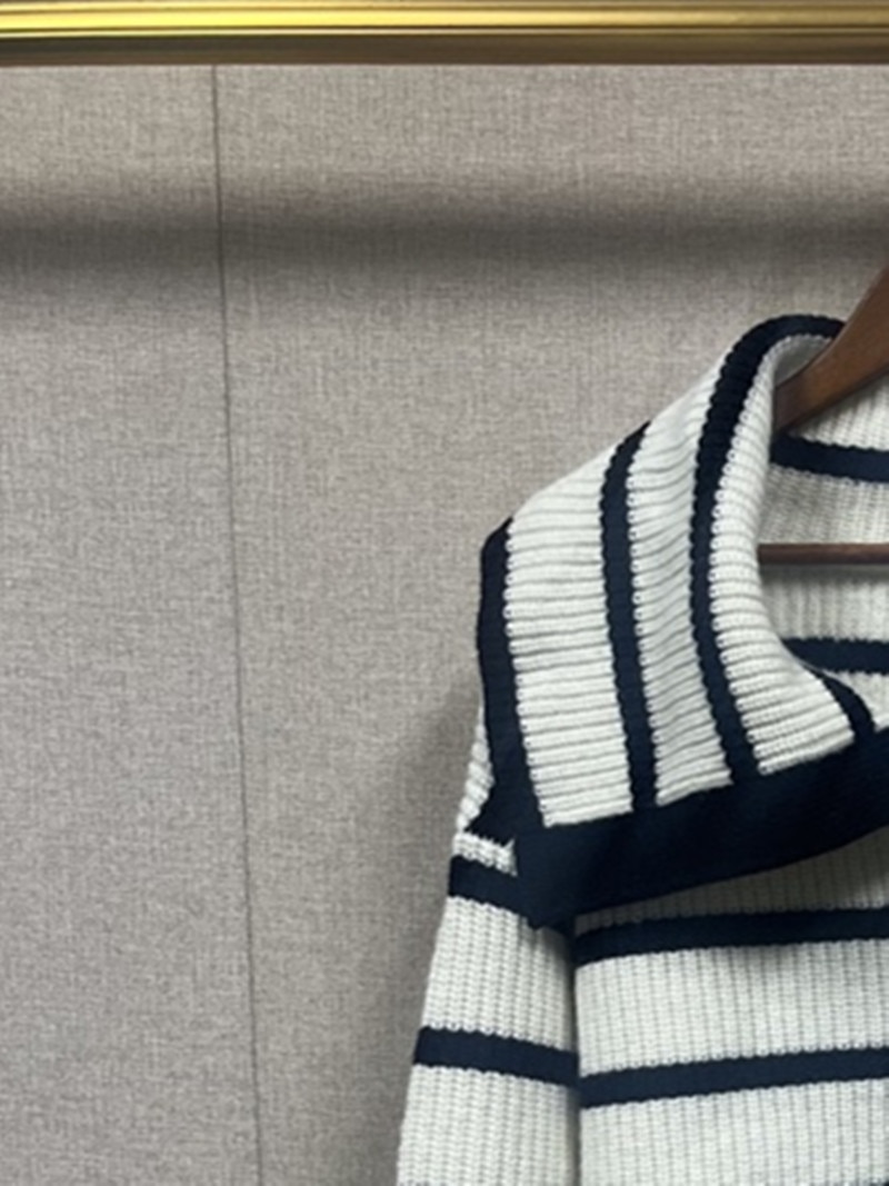 Women Turn-Down Collar Button Decorated Striped Sweater 2022 Autumn Winter New Ladies Wool Blend All-Match Loose Knit Pullover