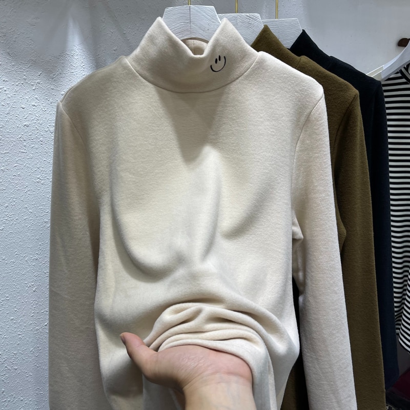 2022 new beautiful wear with 100% polyester fiber, autumn and winter turtleneck cashmere blouse embroidered double-sided sanding