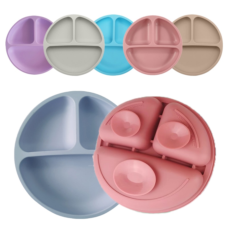 Baby Plate with Suction Kids Feeding Plate Sucker Bowl Waterproof Baby Bibs Wooden Spoon Fork Children Dishes Training Tableware