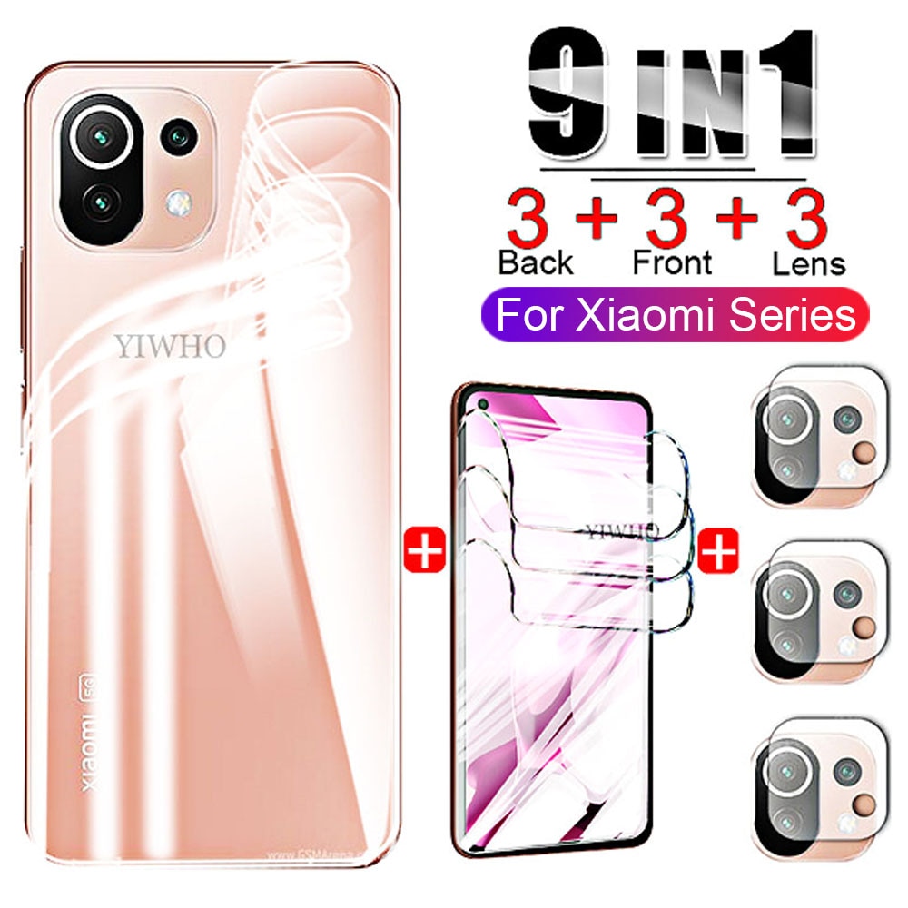 Not Glass on For Xiaomi Mi 11 Lite 5G NE Hydrogel Film for Mi 11 Lite 12 Lite NE Screen Protectors+Back Water Gel 9IN1 HD Soft
